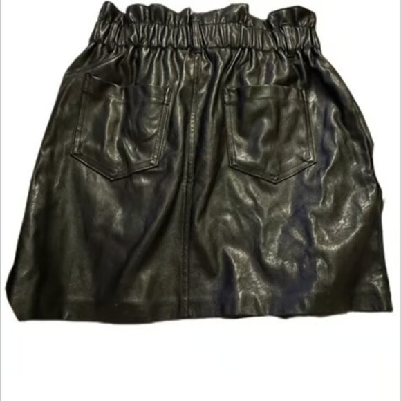 Haute Monde Black Soft Faux Leather Mini Skirt Pockets Elastic Hgh Rise Medium - Picture 3 of 9